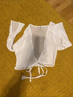 Metro White Sheer Tie-Front Crop Top